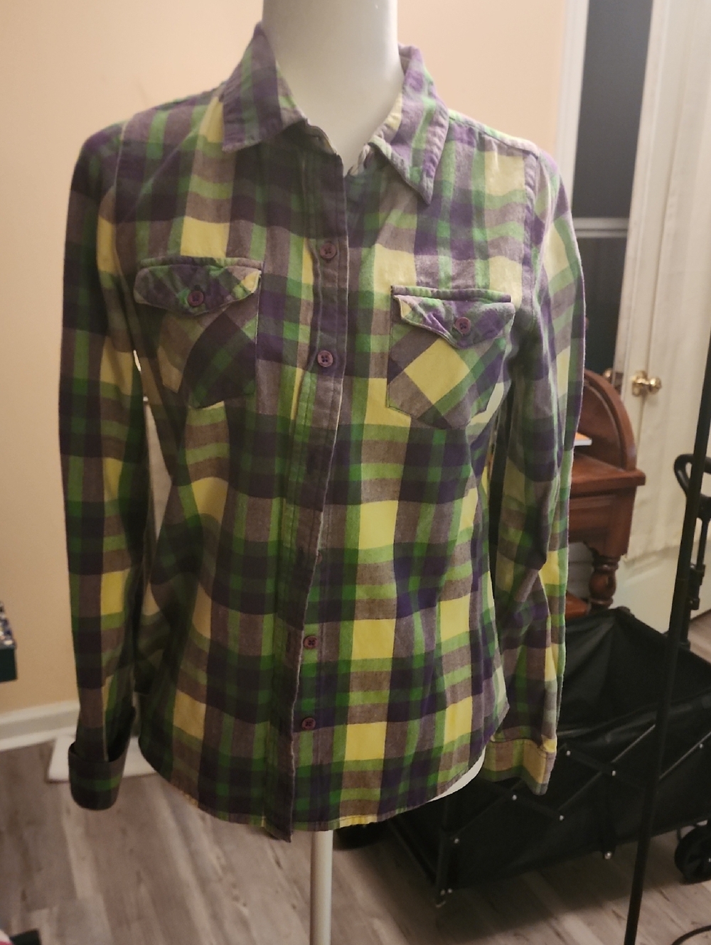 Rip Curl Plaid Shirt in Green, Yellow and Purple